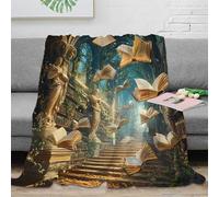 NAOFEKUID 3D Printed Magical Library Blanket Microfiber Home Decor Flying Books Throw Blanket Soft Warm for Sofa Bedroom 80×90(200x230cm)