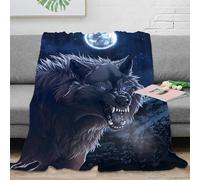 NAOFEKUID 3D Printed Moon Wolf Blanket Microfiber Sofa Decor Night Wolf Throw Blanket Soft Warm for Adults Teens 40x50(100x130cm)