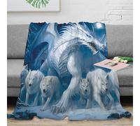 NAOFEKUID 3D Printed Mystic Blue Dragon Blanket Microfiber Cozy Sofa Decor Wolf Pattern Throw Blanket for Adults Bedroom 50x60(127x152cm)