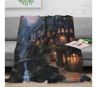NAOFEKUID 3D Printed Night Forest Cottage Blanket Microfiber Soft Home Decor Villa Throw Blanket for Sofa Bedroom 50x60(127x152cm)