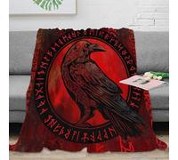 NAOFEKUID 3D Printed Nordic Rune Raven Blanket Microfiber Home Decor Viking Throw Blanket for Adults Sofa Bedroom 80×90(200x230cm)