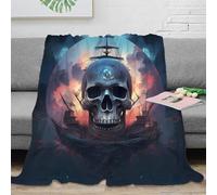 NAOFEKUID 3D Printed Pirate Skull Blanket Microfiber Home Decor Ship Skull Throw Blanket Soft Warm for Sofa Bedroom 50x60(127x152cm)