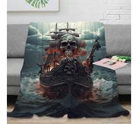 NAOFEKUID 3D Printed Pirate Skull Blanket Microfiber Home Decor Skeleton Ship Throw Blanket Soft for Sofa Bedroom 50x60(127x152cm)