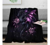 NAOFEKUID 3D Printed Purple Dragon Floral Blanket Microfiber Home Decor Fantasy Dragon Throw Blanket for Adults Sofa Bedroom 50x60(127x152cm)