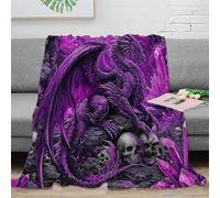NAOFEKUID 3D Printed Purple Dragon Skull Blanket Microfiber Home Decor Fantasy Dragon Throw Blanket Sofa Bedroom 40x50(100x130cm)