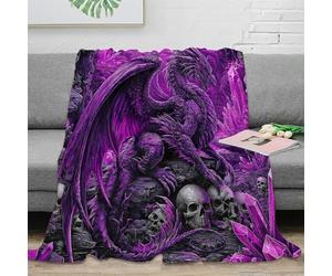NAOFEKUID 3D Printed Purple Dragon Skull Blanket Microfiber Home Decor Fantasy Dragon Throw Blanket Sofa Bedroom 40x50(100x130cm)
