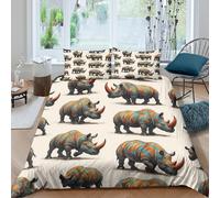 NAOFEKUID 3D Printed Realistic Rhino Pattern Duvet Cover Microfiber Animal Bedroom Decor Rhino Bedding Set Soft Skin-Friendly for All Seasons Single（135x200cm）