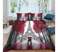 NAOFEKUID 3D Printed Romantic Paris Couple Duvet Cover Microfiber Bedroom Decor Artistic Eiffel Tower Bedding Set for Adults Super king（260x220cm）