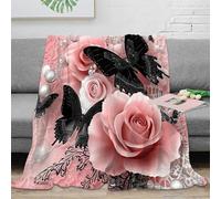 NAOFEKUID 3D Printed Rose Butterfly Blanket Microfiber Home Decor Pink Flower Throw Blanket Soft Warm for Sofa Bedroom 40x50(100x130cm)