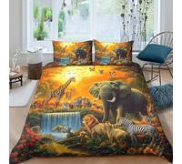 NAOFEKUID 3D Printed Safari Wildlife Duvet Cover Microfiber Bedroom Decor African Animals Bedding Set for Adults Teens Single（135x200cm）