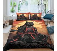 NAOFEKUID 3D Printed Samurai Cat Microfiber Duvet Cover for Adults Teens Bedroom Decor Samurai Cat Bedding Set Soft Breathable All Seasons Super king（260x220cm）