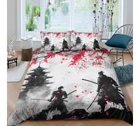 NAOFEKUID 3D Printed Samurai Landscape Duvet Cover Microfiber Bedding Set Asian Warrior Design Soft Breathable for Bedroom Decoration Super king（260x220cm）