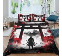 NAOFEKUID 3D Printed Samurai Ukiyo-e Duvet Cover Microfiber All-Season Bedroom Decor Japanese Style Bedding Set Cozy Gift for Home Single（140x200cm）
