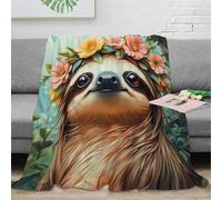 NAOFEKUID 3D Printed Sloth Floral Blanket Microfiber Home Decor 3D Printing Sloth Throw Blanket Sofa Bed All Seasons 50x60(127x152cm)
