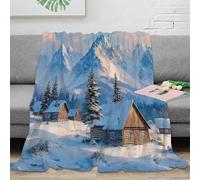 NAOFEKUID 3D Printed Snowy Mountain Cabin Blanket Microfiber Home Decor Winter Snow Scene Throw Blanket Soft Sofa Bed 60x80(150x200cm)