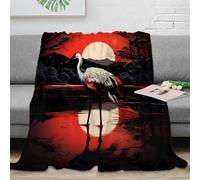 NAOFEKUID 3D Printed Sunset Crane Blanket Soft Microfiber Home Decor Japanese Style Throw Blanket for Adults Sofa Bedroom 80×90(200x230cm)