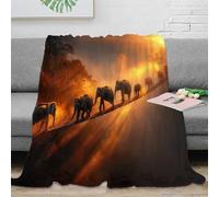 NAOFEKUID 3D Printed Sunset Elephant Blanket Microfiber Home Decor Safari Animals Throw Blanket for Sofa Bed All Seasons 80×90(200x230cm)