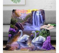 NAOFEKUID 3D Printed Swan Waterfall Blanket Microfiber Home Decor Lake View Throw Blanket Soft Warm for Sofa Bedroom 80×90(200x230cm)