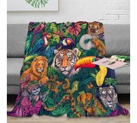NAOFEKUID 3D Printed Tropical Rainforest Animals Blanket Microfiber Decor Jungle Wildlife Throw Blanket for Adults Sofa Bedroom 50x60(127x152cm)