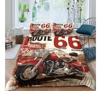NAOFEKUID 3D Printed Vintage Motorcycle Duvet Cover Microfiber Bedroom Decor Retro Route 66 Bedding Set Soft Breathable for Teens Adults Double（200x200cm）