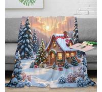 NAOFEKUID 3D Printed Winter Cabin Blanket Microfiber Soft Sofa Decor Snowy Scene Throw Blanket Cozy for Adults Teens 60x80(150x200cm)