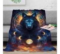 NAOFEKUID 3D Printed Wolf Blanket Microfiber Home Decor Moon Wolf Throw Blanket for Adults Sofa Bedroom Soft Warm 60x80(150x200cm)