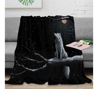 NAOFEKUID 3D Printed Wolf Night Blanket Microfiber Home Decor Moon Wolf Throw Blanket for Adults Sofa Bed Warm 80×90(200x230cm)