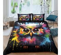 NAOFEKUID Abstract Colourful 3D Printed Owl Duvet Cover Microfiber Bedroom Decor Owl Bedding Set Soft Breathable for Adults and Teens Double（200x200cm）