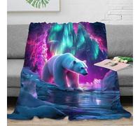 NAOFEKUID Arctic Dream 3D Printed Aurora Polar Bear Blanket Microfiber Home Decor Aurora Bear Throw Blanket for Adults Teens Sofa Bed 80×90(200x230cm)