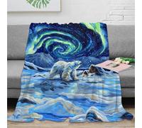 NAOFEKUID Aurora Borealis Polar Bear 3D Printed Blanket Microfiber Home Decor Arctic Throw Blanket Soft Warm for Sofa Bedroom 80×90(200x230cm)