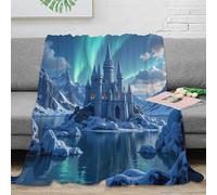 NAOFEKUID Aurora Castle 3D Printed Blanket Microfiber Home Decor Polar Fortress Throw Blanket for Sofa Bed Adults 60x80(150x200cm)