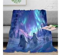 NAOFEKUID Aurora Fairytale 3D Printed Penguin Blanket Microfiber Home Decor Polar Light Throw Blanket Soft Warm for Sofa Bedroom 40x50(100x130cm)