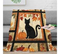 NAOFEKUID Autumn Decor 3D Printed Black Cat Blanket Microfiber Sofa Bedroom Throw Blanket Cozy Warm 50x60(127x152cm)