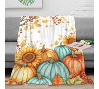NAOFEKUID Autumn Decor 3D Printed Pumpkin Sunflower Blanket Microfiber Sofa Bedroom Throw Blanket Soft Cozy All Ages 50x60(127x152cm)