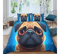 NAOFEKUID Cartoon 3D Printed Pug Duvet Cover Set Microfiber Soft Dog Bedding Set for Adults Teens Bedroom Decor Single（140x200cm）
