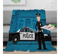 NAOFEKUID Cartoon Police Car 3D Printed Blanket Microfiber Home Decor Detective Theme Throw Blanket for Adults Teens Sofa 40x50(100x130cm)