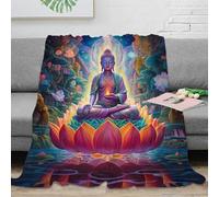 NAOFEKUID Colorful Zen 3D Printed Buddha Microfiber Blanket For Adults Home Decor Lotus Meditation Throw Blanket Soft for Sofa 40x50(100x130cm)