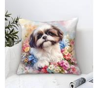 NAOFEKUID Cushion Cover Set of 1 Shih Tzu Decorative Machine Washable Pillowcases Square Cushions with Invisible Zipper Cushion Covers for Living Room Sofa Couch Bed Throw Pillow Cases 40x40cm