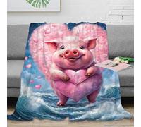 NAOFEKUID Cute Cartoon 3D Printed Pig Blanket Microfiber Home Decor Pig Hug Heart Throw Blanket Soft Warm Sofa Bed 50x60(127x152cm)