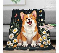 NAOFEKUID Cute Corgi 3D Printed Blanket Microfiber Home Decor Floral Throw Blanket for Adults Teens Sofa Bedroom Gift 50x60(127x152cm)