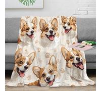 NAOFEKUID Cute Corgi 3D Printed Blanket Soft Microfiber Adult Sofa Decor Cartoon Dog Throw Blanket All Seasons 50x60(127x152cm)