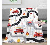 NAOFEKUID Cute Fire Truck 3D Printed Blanket Microfiber Sofa Throw for Kids Teens Home Decor Fire Truck Pattern 50x60(127x152cm)
