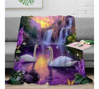 NAOFEKUID Dreamlike Lake Swan 3D Printed Blanket Microfiber Home Decor Waterfall Swan Throw Blanket for Adults Teens Sofa Bed 80×90(200x230cm)