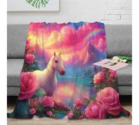 NAOFEKUID Dreamy 3D Printed Unicorn Floral Blanket Microfiber Home Decor Unicorn Pattern Throw Blanket for Adults Sofa Bed 50x60(127x152cm)