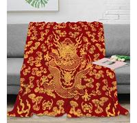 NAOFEKUID Elegant 3D Printed Chinese Dragon Blanket Microfiber Sofa Bed Decor Red Gold Throw Blanket Soft Warm for Home Adult 40x50(100x130cm)
