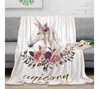 NAOFEKUID Elegant Floral 3D Printed Unicorn Blanket Microfiber Home Decor Unicorn Throw Blanket for Adults Sofa Bedroom 60x80(150x200cm)