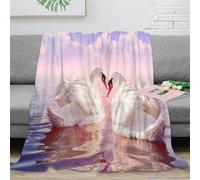 NAOFEKUID Elegant Swan 3D Printed Blanket Microfiber Home Decor Swan Lake Throw Blanket for Adults Sofa Bedroom 50x60(127x152cm)