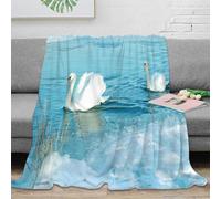 NAOFEKUID Elegant Swan Lake 3D Printed Blanket Microfiber Home Decor Water Reflection Swan Throw Blanket for Sofa Bedroom 60x80(150x200cm)