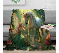 NAOFEKUID Enchanted Fairy 3D Printed Unicorn Microfiber Blanket Fantasy Soft Sofa Bed Home Decor Unicorn Throw Blanket 50x60(127x152cm)