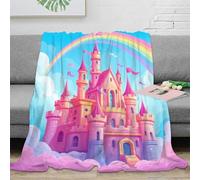 NAOFEKUID Enchanting Rainbow 3D Printed Fairy Tale Castle Blanket Microfiber Home Decor Fantasy Throw Blanket for Adults Teens Sofa Bed 50x60(127x152cm)